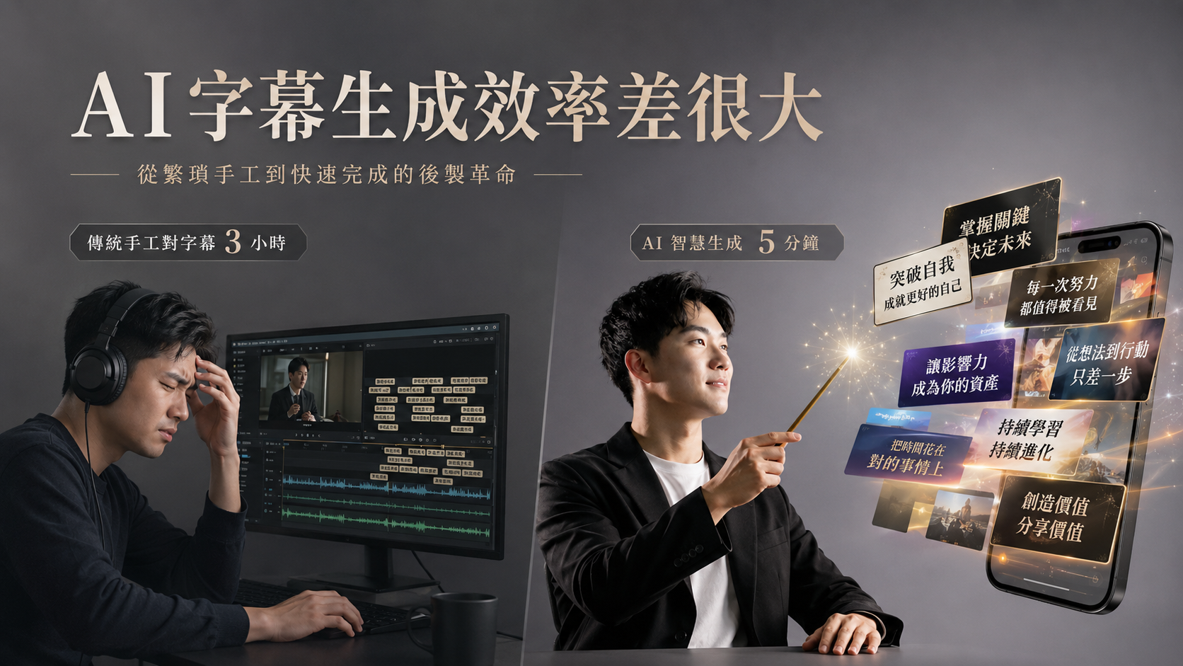 AI 語音辨識與智慧視覺設計的爆發,已經能利用 AI 工具在 5 分鐘內搞定全片的字幕
